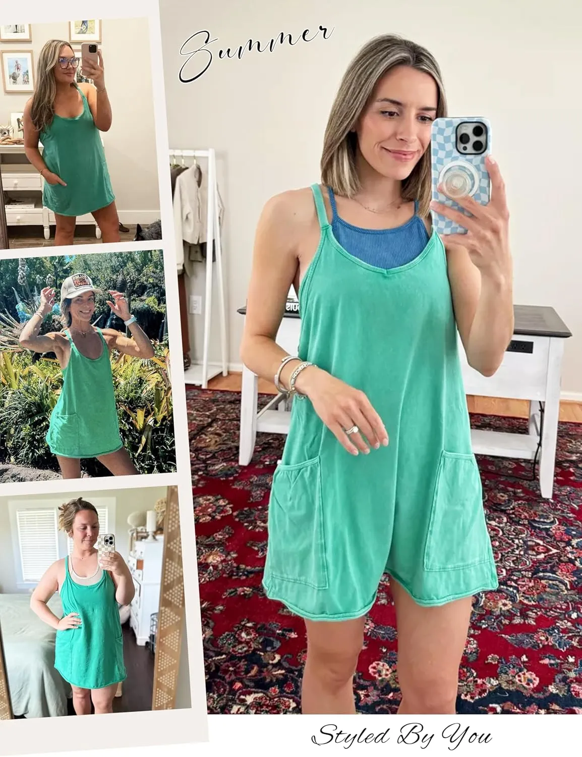 Yidarer Women's Summer Sleeveless Mini Dress V Neck Spaghetti Straps Athletic Shorts Dress with Pockets