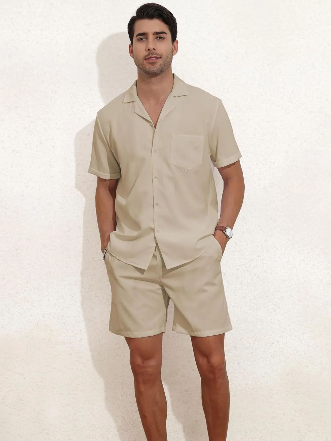 YTD Men's 2 Pieces Shirt Set Short Sleeve Button Down Casual Hippie Holiday Beach T-Shirts Shorts Outfits