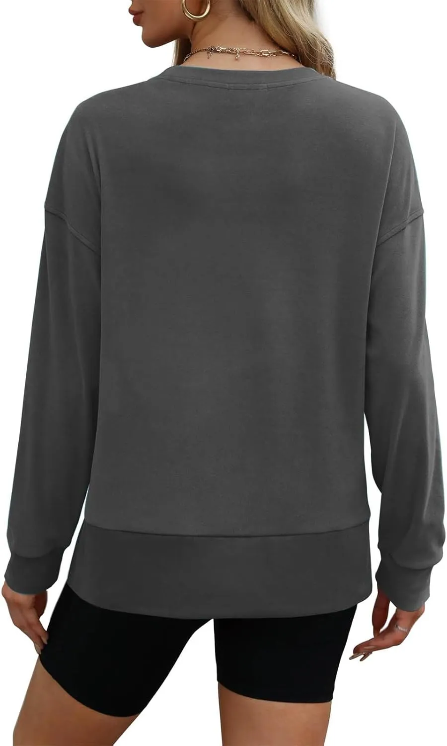 ZDRZK Crewneck Sweatshirts Women Casual Loose Lightweight Thin Fall Outfits Tops Split High Low Hem Long Sleeve Clothes