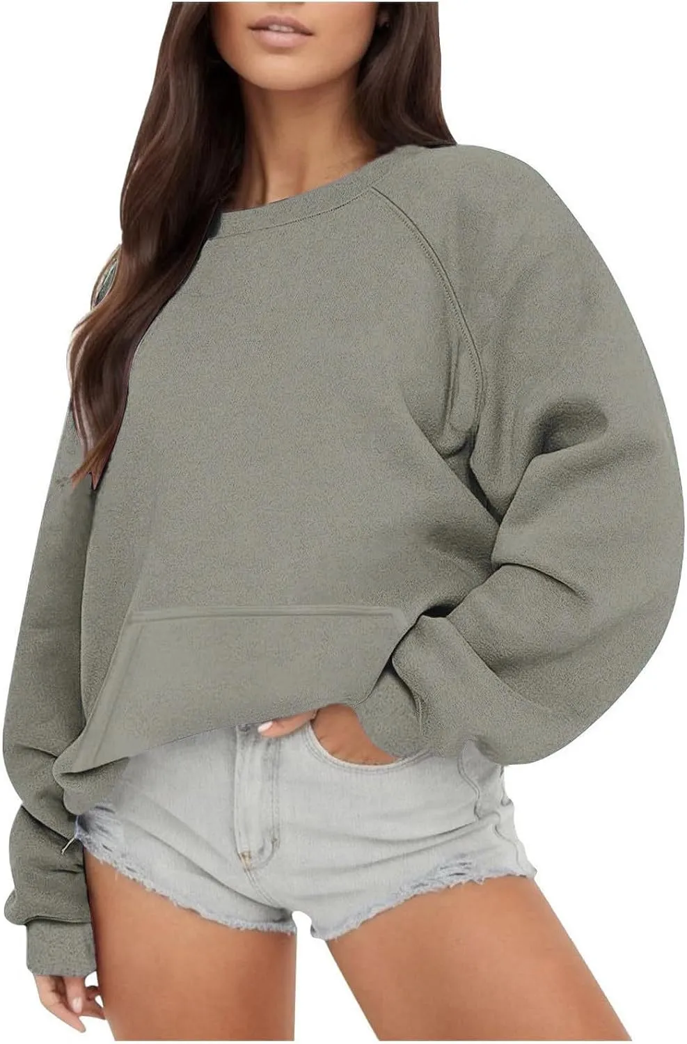 ZDRZK Crewneck Sweatshirts Women Y2K Fall Winter Fleece Fashion Sweatshirt Long Sleeve Casual Slouchy Fit Pullover Tops