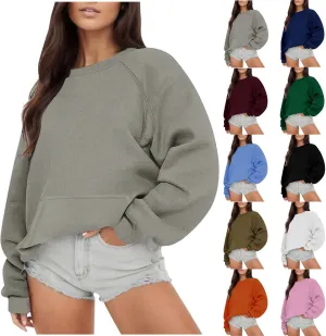 ZDRZK Crewneck Sweatshirts Women Y2K Fall Winter Fleece Fashion Sweatshirt Long Sleeve Casual Slouchy Fit Pullover Tops