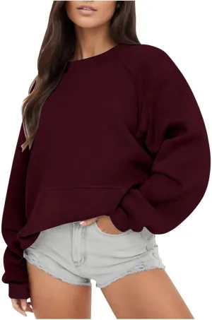 ZDRZK Crewneck Sweatshirts Women Y2K Fall Winter Fleece Fashion Sweatshirt Long Sleeve Casual Slouchy Fit Pullover Tops