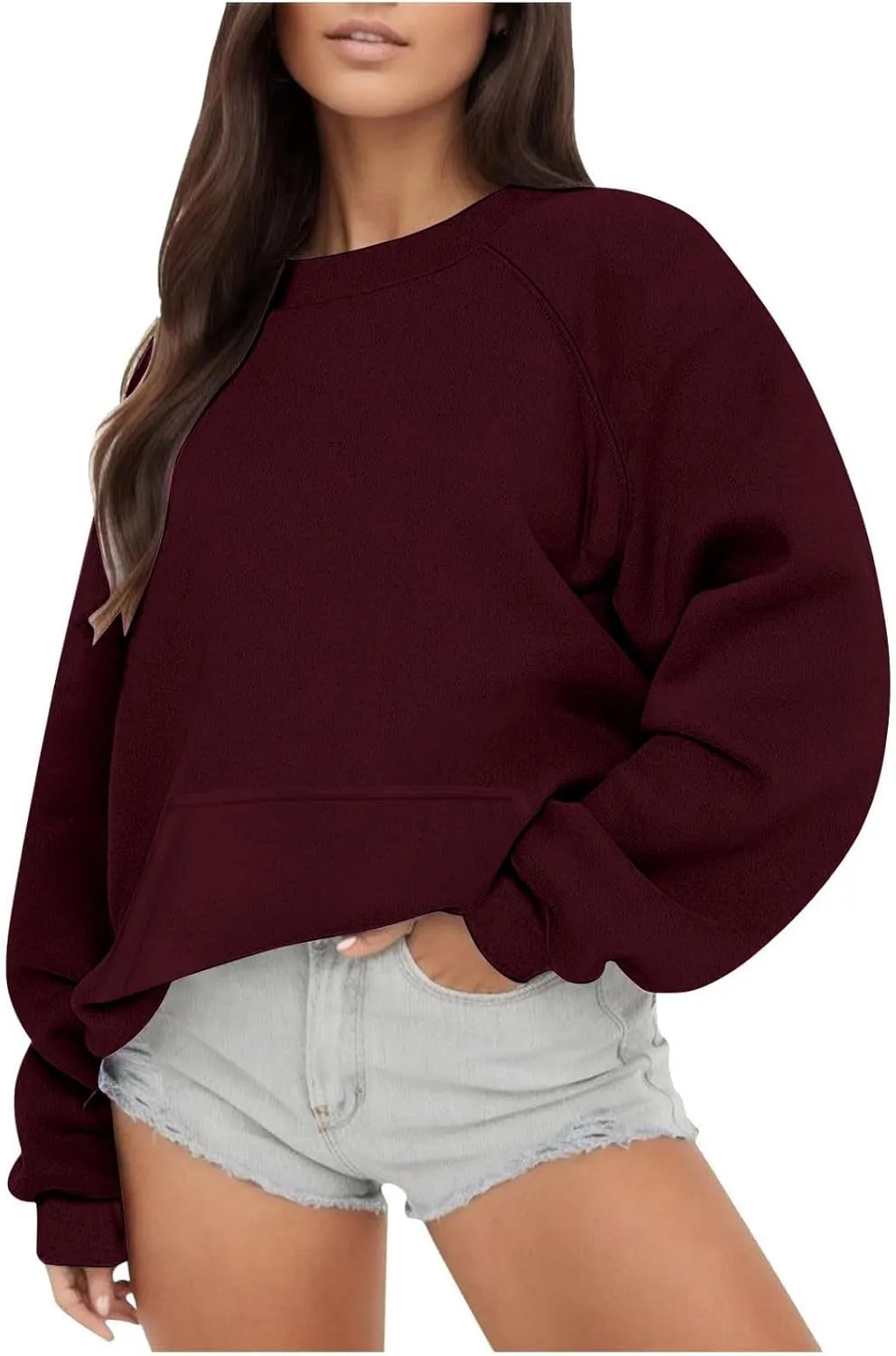 ZDRZK Crewneck Sweatshirts Women Y2K Fall Winter Fleece Fashion Sweatshirt Long Sleeve Casual Slouchy Fit Pullover Tops