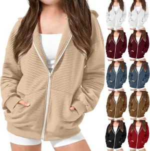 ZDRZK Girls Oversized Sweatshirt Long Sleeve Full Zip Casual Hooded Sweatshirts Fashion Teen Girl Y2K Jacket with Pockets