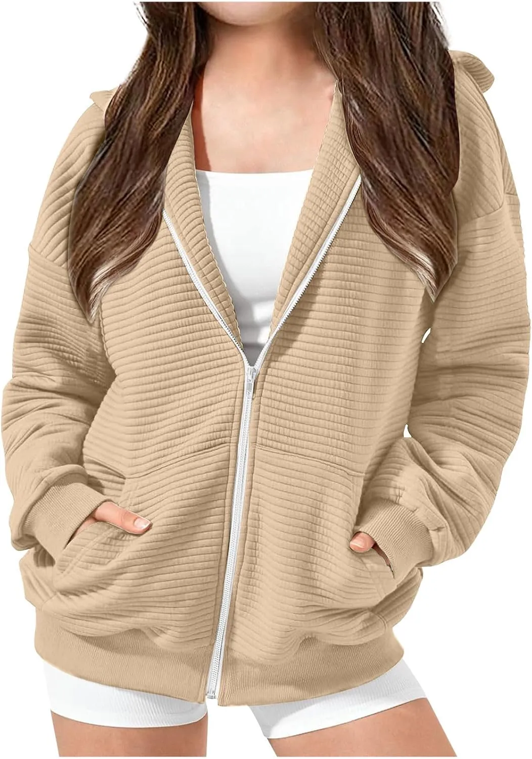 ZDRZK Girls Oversized Sweatshirt Long Sleeve Full Zip Casual Hooded Sweatshirts Fashion Teen Girl Y2K Jacket with Pockets