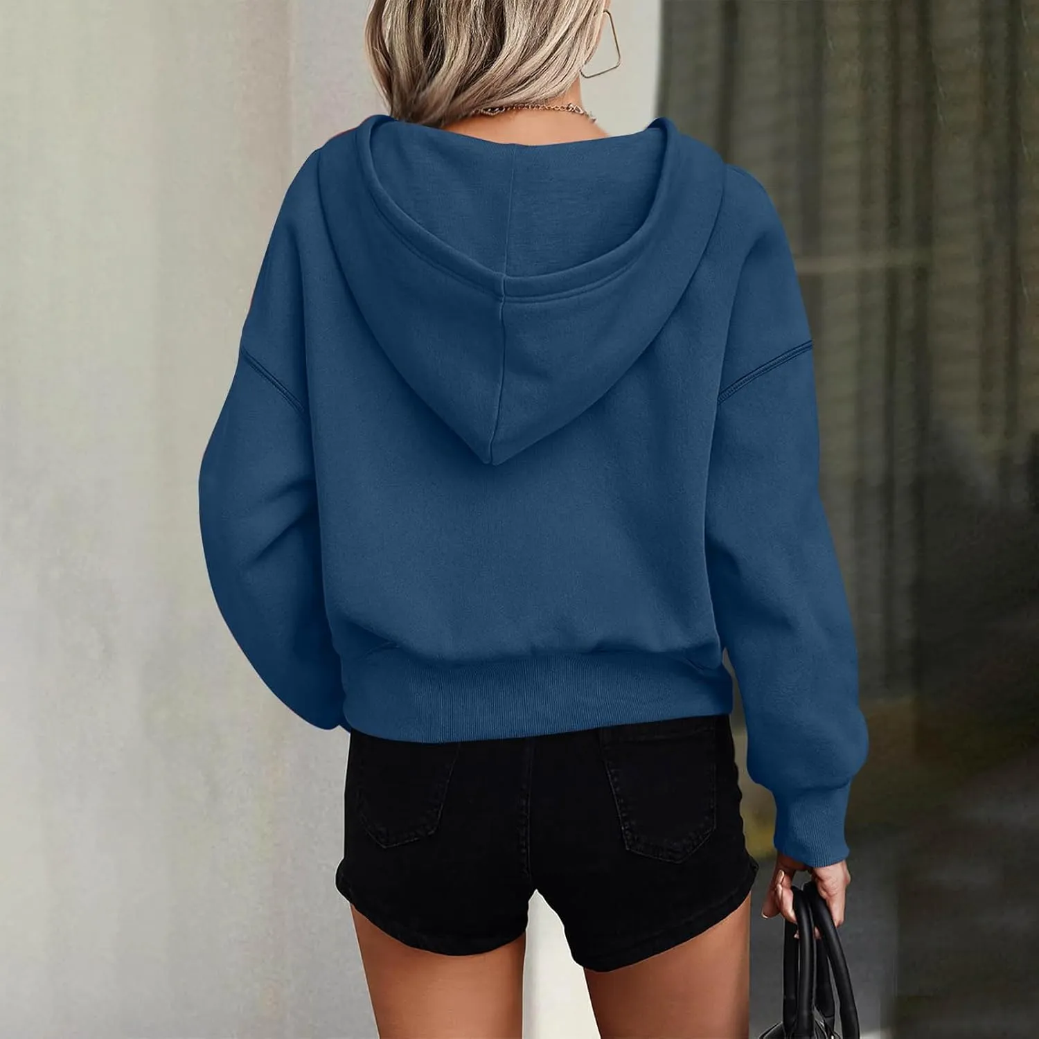 ZDRZK Half Zip Cropped Pullover Hoodies for Women Trendy 2024 Fashion Fall Y2K Sweatshirts Casual Loose Cute Shirts Tops