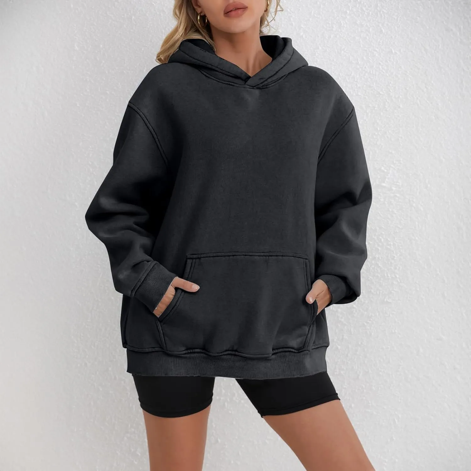 ZDRZK Plus Size Hoodies for Women Long Sleeve Shoulder Drop Sweatshirts Fall Winter Casual Fleece Loose Fit Tops Outfits