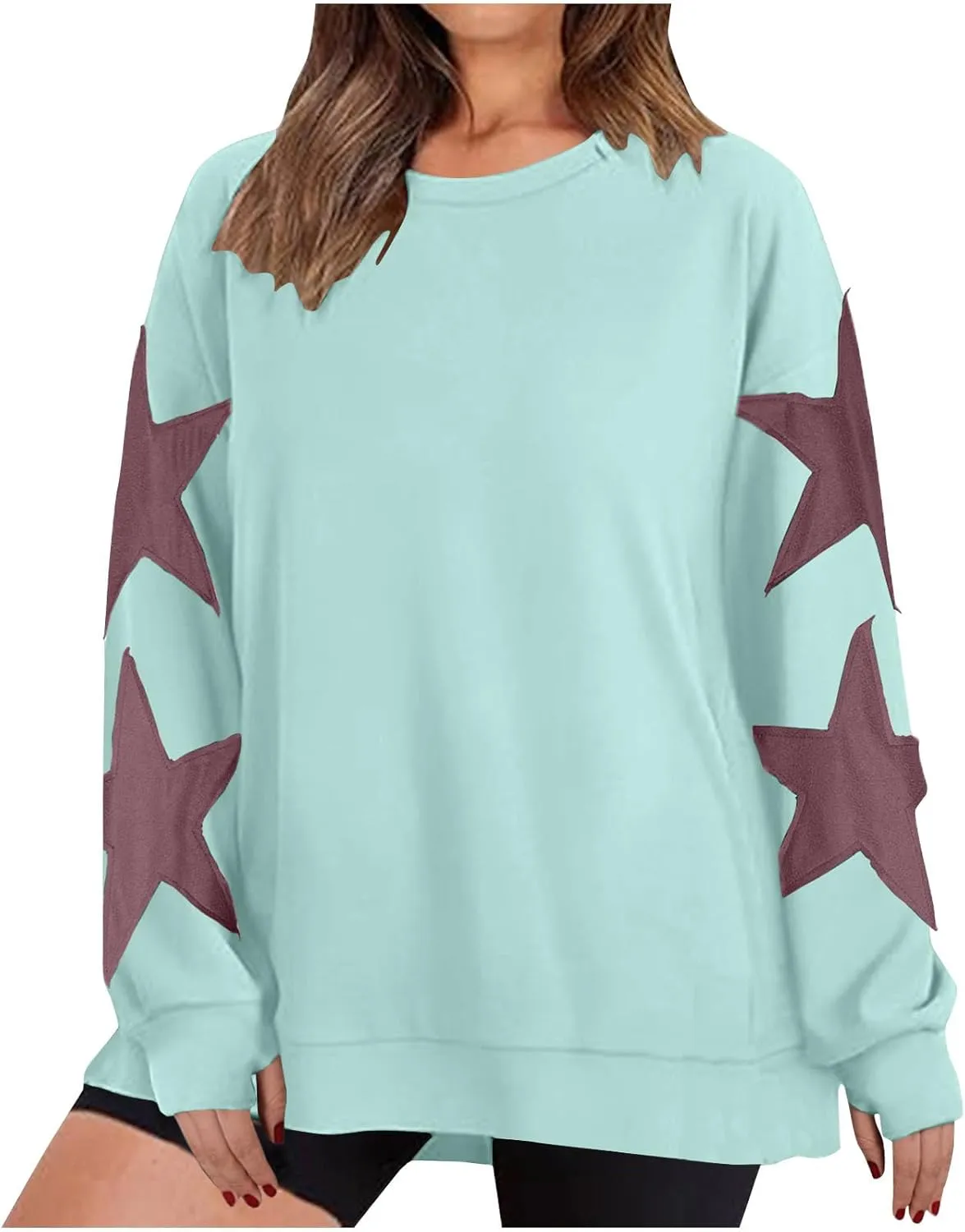 ZDRZK Women's Star Print Sweatshirts Thumb Hole Long Sleeve Crewneck Pullover 2024 Fall Fleece Casual Tops Trendy Y2k