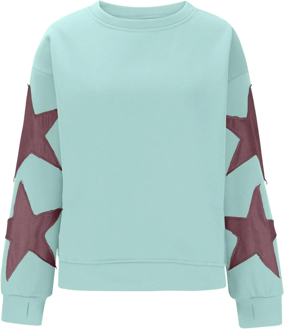 ZDRZK Women's Star Print Sweatshirts Thumb Hole Long Sleeve Crewneck Pullover 2024 Fall Fleece Casual Tops Trendy Y2k