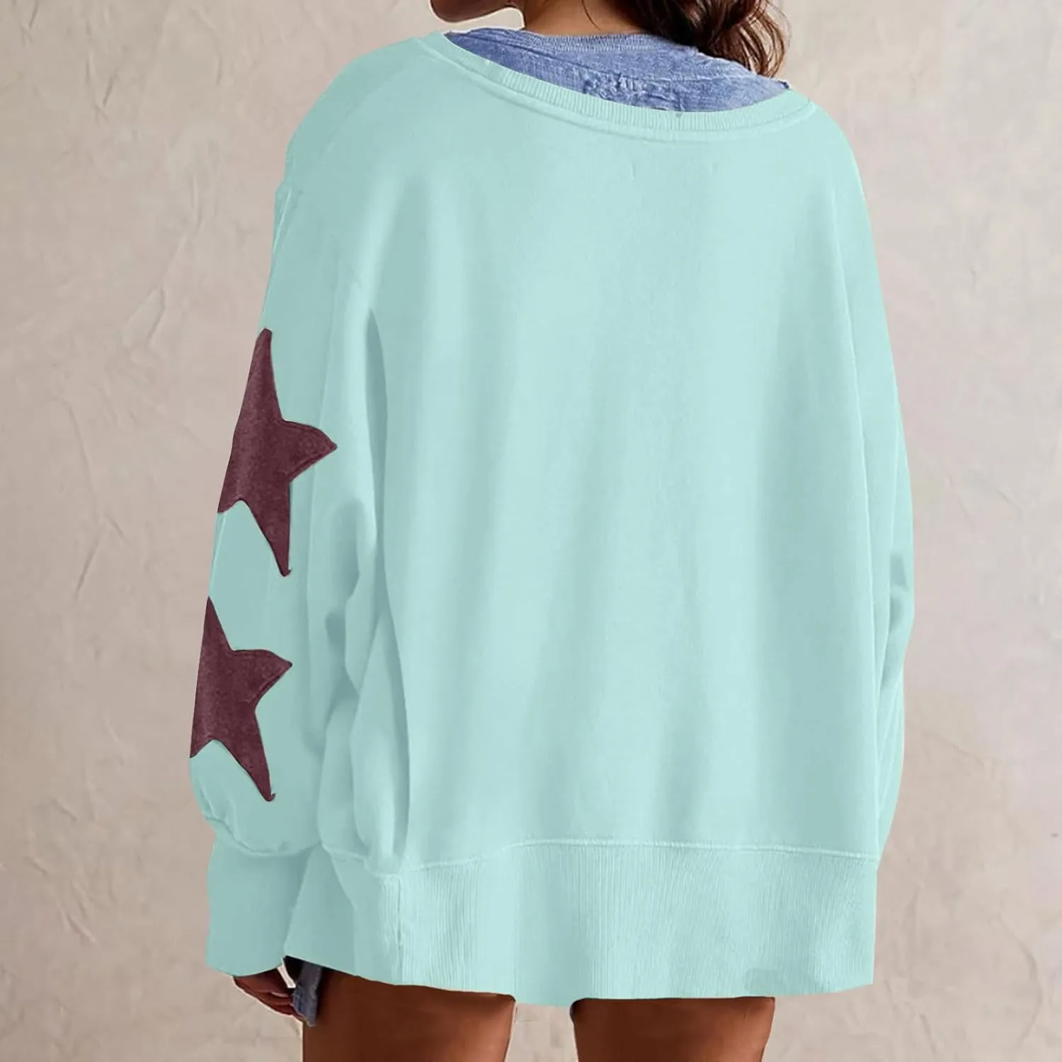 ZDRZK Women's Star Print Sweatshirts Thumb Hole Long Sleeve Crewneck Pullover 2024 Fall Fleece Casual Tops Trendy Y2k