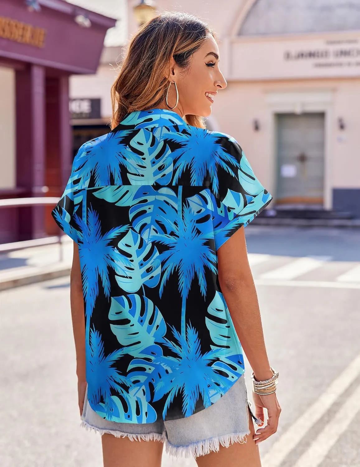 Zeagoo Women's Hawaiian Button Down Shirts Casual Short Sleeve Floral Tropical Print Summer Blouse Tunic Top