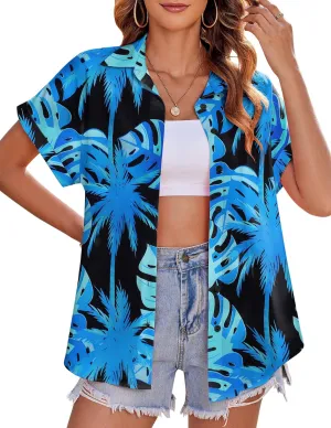 Zeagoo Women's Hawaiian Button Down Shirts Casual Short Sleeve Floral Tropical Print Summer Blouse Tunic Top
