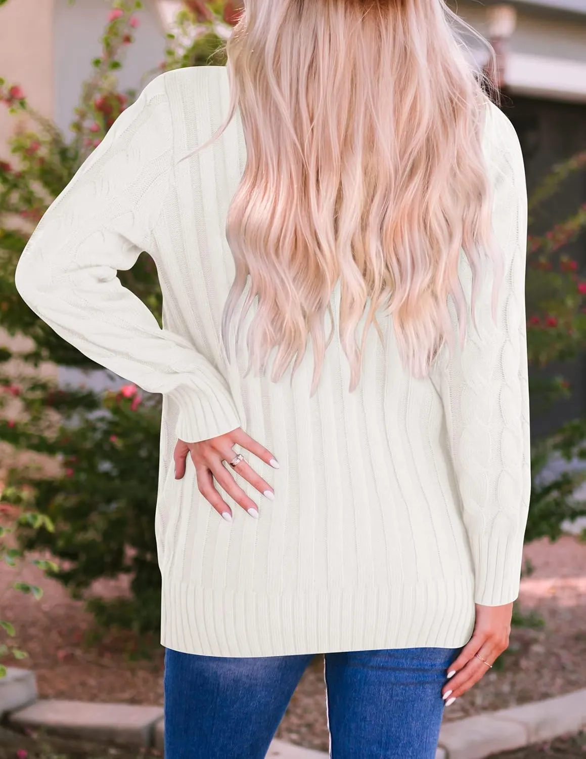 ZESICA Women's Fall Casual Long Sleeve Button Down Open Front Cable Knit Cardigan Sweater Coat