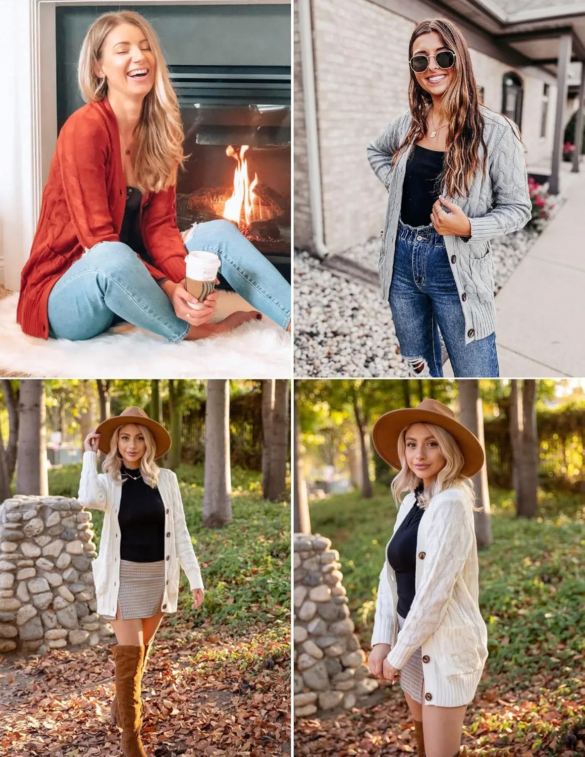 ZESICA Women's Fall Casual Long Sleeve Button Down Open Front Cable Knit Cardigan Sweater Coat