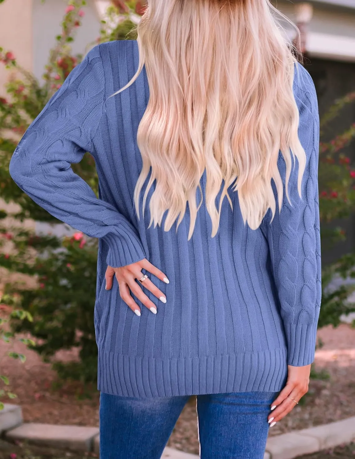 ZESICA Women's Fall Casual Long Sleeve Button Down Open Front Cable Knit Cardigan Sweater Coat