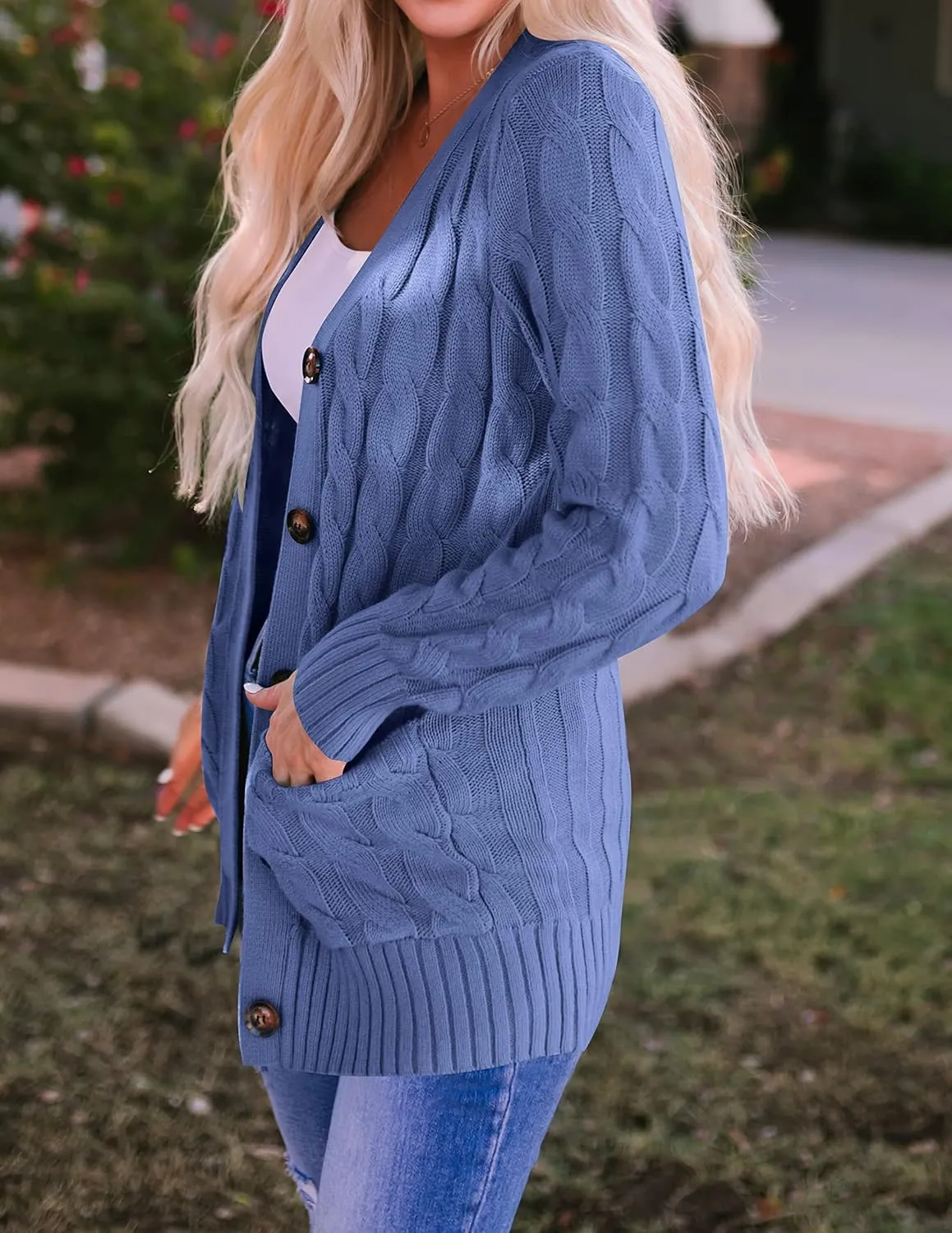 ZESICA Women's Fall Casual Long Sleeve Button Down Open Front Cable Knit Cardigan Sweater Coat