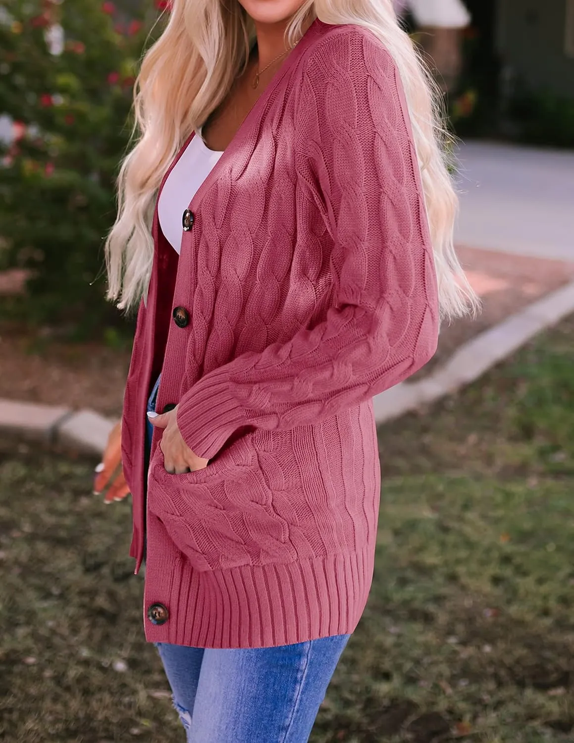 ZESICA Women's Fall Casual Long Sleeve Button Down Open Front Cable Knit Cardigan Sweater Coat