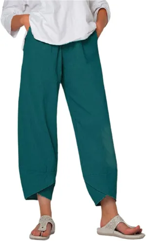 ZOCAVIA Women's Cotton Linen Casual Summer Capri Pants Cropped Comfy Baggy Trousers with Pockets Palazzo Lounge Pants